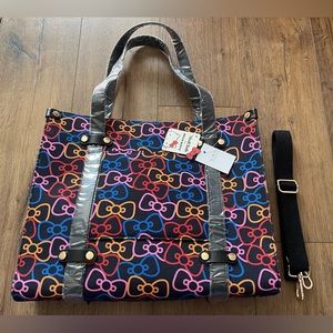 HELLO KITTY (ModCloth)-NWT Large Canvas Bow Briefcase/Shoulder Tote with Strap